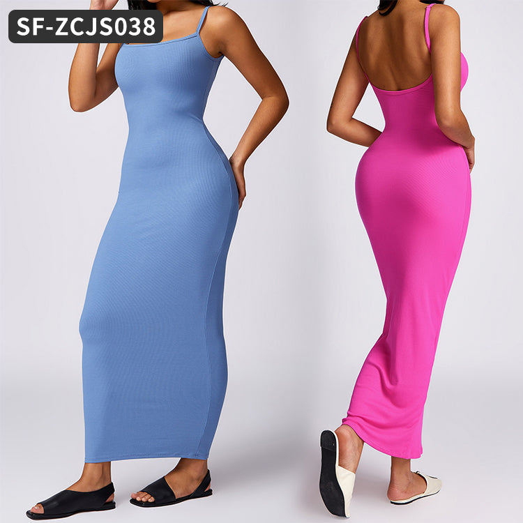 Ribbed Jumpsuits Long Dress Yoga Bodysuits
