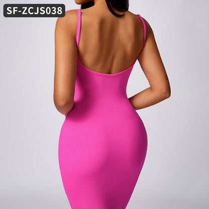 Ribbed Jumpsuits Long Dress Yoga Bodysuits
