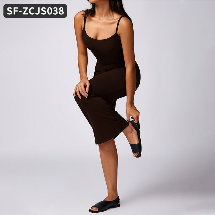 Ribbed Jumpsuits Long Dress Yoga Bodysuits